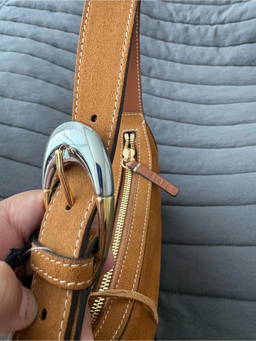 Sold‼️STAUD Suede Crescent Shoulder Bag in Cognac Brown with Tassel - Picture 7 of 15